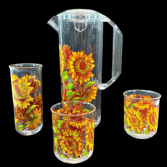 HTF Culver Sunflower Lemonade Ice Tea Pitcher and Glasses Acrylic *READ* - Picture 1 of 5